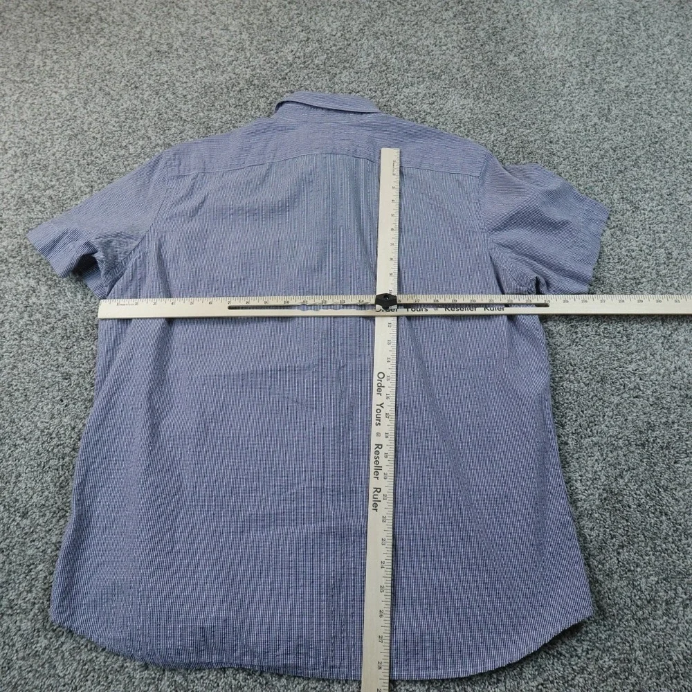 Banana Republic Shirt Mens XL Blue Micro Gingham Check Seersucker Button Up Top